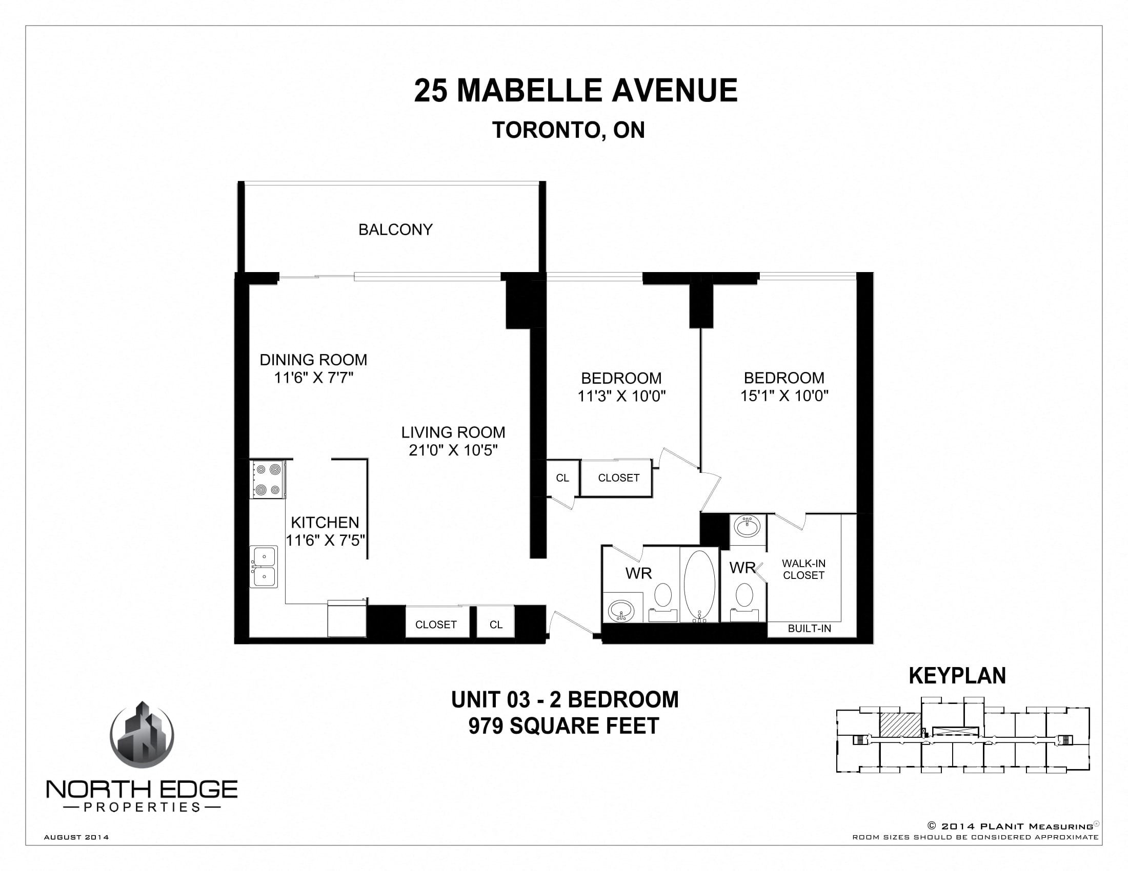 Floor plan for 2 beds, 1.5 baths, 1040 sqft
